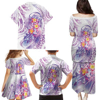 Lavender Polynesian Jellyfish Family Matching Puletasi and Hawaiian Shirt Watercolor Glows - Polynesian Pride