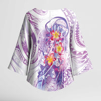 Lavender Polynesian Jellyfish Kimono Sleeve Blouse Watercolor Glows - Polynesian Pride