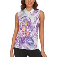 Lavender Polynesian Jellyfish Women Sleeveless Polo Shirt Watercolor Glows - Polynesian Pride