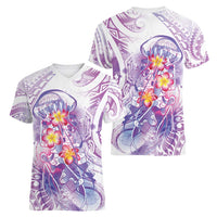 Lavender Polynesian Jellyfish Women V-Neck T-Shirt Watercolor Glows - Polynesian Pride