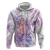 Lavender Polynesian Jellyfish Zip Hoodie Watercolor Glows - Polynesian Pride
