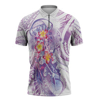Lavender Polynesian Jellyfish Zipper Polo Shirt Watercolor Glows - Polynesian Pride