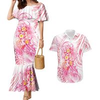 Rose Pink Polynesian Jellyfish Couples Matching Mermaid Dress and Hawaiian Shirt Watercolor Glows - Polynesian Pride