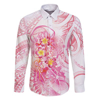 Rose Pink Polynesian Jellyfish Family Matching Off The Shoulder Long Sleeve Dress and Hawaiian Shirt Watercolor Glows - Polynesian Pride
