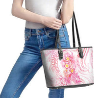Rose Pink Polynesian Jellyfish Leather Tote Bag Watercolor Glows - Polynesian Pride