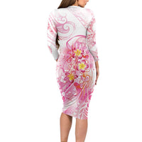 Rose Pink Polynesian Jellyfish Long Sleeve Bodycon Dress Watercolor Glows - Polynesian Pride
