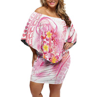 Rose Pink Polynesian Jellyfish Off Shoulder Short Dress Watercolor Glows - Polynesian Pride
