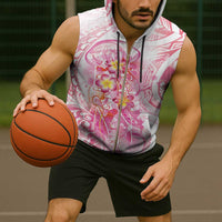 Rose Pink Polynesian Jellyfish Sleeveless Zip Hoodie Watercolor Glows - Polynesian Pride