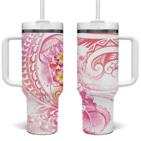 Rose Pink Polynesian Jellyfish Tumbler With Handle Watercolor Glows - Polynesian Pride