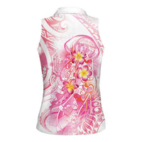 Rose Pink Polynesian Jellyfish Women Sleeveless Polo Shirt Watercolor Glows - Polynesian Pride