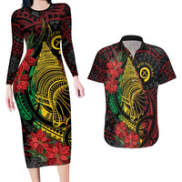 Vanuatu Meri Krismas Couples Matching Long Sleeve Bodycon Dress and Hawaiian Shirt Conch Shell Tribal Art