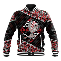 Taniko Aotearoa Baseball Jacket Poutama Mix Piwakawaka LT7 Unisex Red - Polynesian Pride