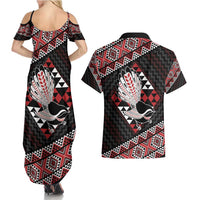 Taniko Aotearoa Couples Matching Summer Maxi Dress and Hawaiian Shirt Poutama Mix Piwakawaka