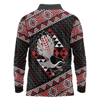 Taniko Aotearoa Long Sleeve Polo Shirt Poutama Mix Piwakawaka LT7 - Polynesian Pride