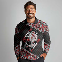 Taniko Aotearoa Long Sleeve Polo Shirt Poutama Mix Piwakawaka LT7 - Polynesian Pride