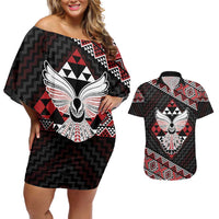 Taniko Aotearoa Couples Matching Off Shoulder Short Dress and Hawaiian Shirt Poutama Mix Piwakawaka - Ver02