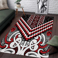Maori Tukutuku Taniko Motifs Area Rug Red Poutama Mix Kowhaiwhai