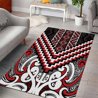 Maori Tukutuku Taniko Motifs Area Rug Red Poutama Mix Kowhaiwhai