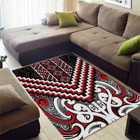 Maori Tukutuku Taniko Motifs Area Rug Red Poutama Mix Kowhaiwhai