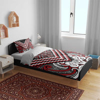 Maori Tukutuku Taniko Motifs Bedding Set Red Poutama Mix Kowhaiwhai