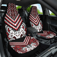 Maori Tukutuku Taniko Motifs Car Seat Cover Red Poutama Mix Kowhaiwhai