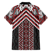 Maori Tukutuku Taniko Motifs Family Matching Puletasi and Hawaiian Shirt Red Poutama Mix Kowhaiwhai