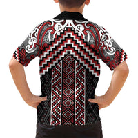 Maori Tukutuku Taniko Motifs Family Matching Tank Maxi Dress and Hawaiian Shirt Red Poutama Mix Kowhaiwhai