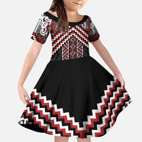 Maori Tukutuku Taniko Motifs Family Matching Tank Maxi Dress and Hawaiian Shirt Red Poutama Mix Kowhaiwhai
