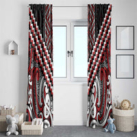 Maori Tukutuku Taniko Motifs Window Curtain Red Poutama Mix Kowhaiwhai