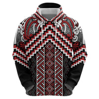 Maori Tukutuku Taniko Motifs Zip Hoodie Red Poutama Mix Kowhaiwhai
