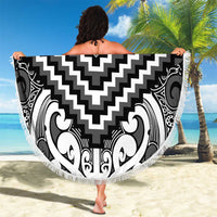 Maori Tukutuku Taniko Motifs Beach Blanket Black Poutama Mix Kowhaiwhai