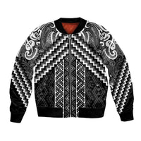 Maori Tukutuku Taniko Motifs Bomber Jacket Black Poutama Mix Kowhaiwhai