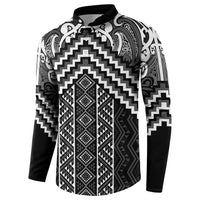Maori Tukutuku Taniko Motifs Button Sweatshirt Black Poutama Mix Kowhaiwhai
