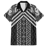Maori Tukutuku Taniko Motifs Family Matching Long Sleeve Bodycon Dress and Hawaiian Shirt Black Poutama Mix Kowhaiwhai