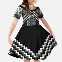 Maori Tukutuku Taniko Motifs Family Matching Tank Maxi Dress and Hawaiian Shirt Black Poutama Mix Kowhaiwhai