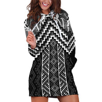 Maori Tukutuku Taniko Motifs Hoodie Dress Black Poutama Mix Kowhaiwhai