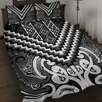 Maori Tukutuku Taniko Motifs Quilt Bed Set Black Poutama Mix Kowhaiwhai