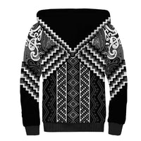 Maori Tukutuku Taniko Motifs Sherpa Hoodie Black Poutama Mix Kowhaiwhai