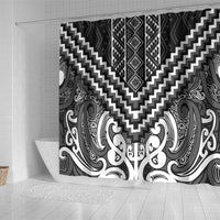 Maori Tukutuku Taniko Motifs Shower Curtain Black Poutama Mix Kowhaiwhai LT7 - Polynesian Pride