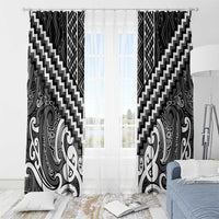 Maori Tukutuku Taniko Motifs Window Curtain Black Poutama Mix Kowhaiwhai