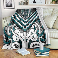 Maori Tukutuku Taniko Motifs Blanket Teal Poutama Mix Kowhaiwhai