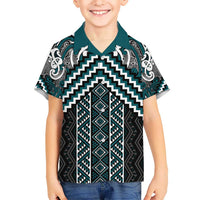 Maori Tukutuku Taniko Motifs Hawaiian Shirt Teal Poutama Mix Kowhaiwhai