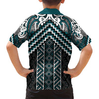 Maori Tukutuku Taniko Motifs Kid Hawaiian Shirt Teal Poutama Mix Kowhaiwhai