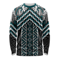 Maori Tukutuku Taniko Motifs Long Sleeve Shirt Teal Poutama Mix Kowhaiwhai