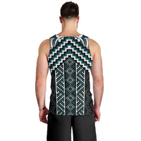 Maori Tukutuku Taniko Motifs Men Tank Top Teal Poutama Mix Kowhaiwhai