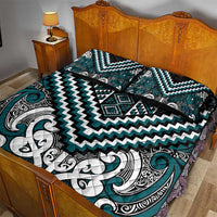 Maori Tukutuku Taniko Motifs Quilt Bed Set Teal Poutama Mix Kowhaiwhai