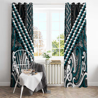 Maori Tukutuku Taniko Motifs Window Curtain Teal Poutama Mix Kowhaiwhai