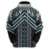 Maori Tukutuku Taniko Motifs Zip Hoodie Teal Poutama Mix Kowhaiwhai