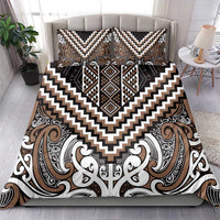 Maori Tukutuku Taniko Motifs Bedding Set Brown Poutama Mix Kowhaiwhai