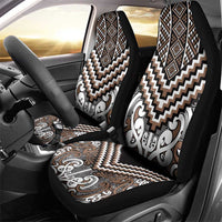 Maori Tukutuku Taniko Motifs Car Seat Cover Brown Poutama Mix Kowhaiwhai